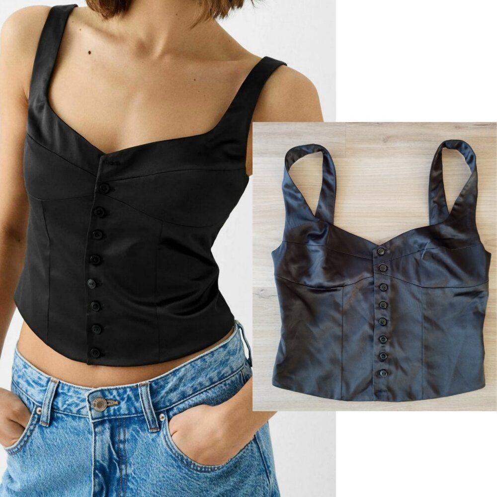 Bershka Black corset Crop Top Women Sz s